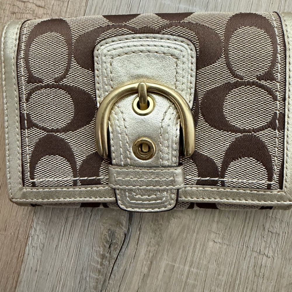Coach Brown and Gold Signature Wallet